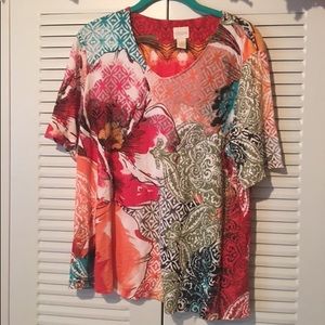 FUN & FLIRTY CHICO’S COLOR FILLED TOP SZ 2